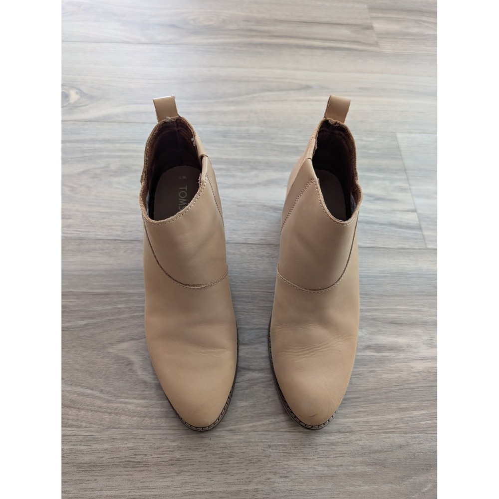 TOMS Womens Tan Leather Pointed Toe Block Heel Ankle Booties Size 7 Spring‎